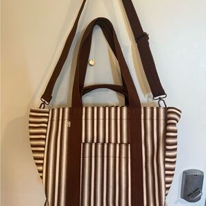 BEIS Striped Brown and Cream “Summer” Tote Bag w/ Luggage Sleeve